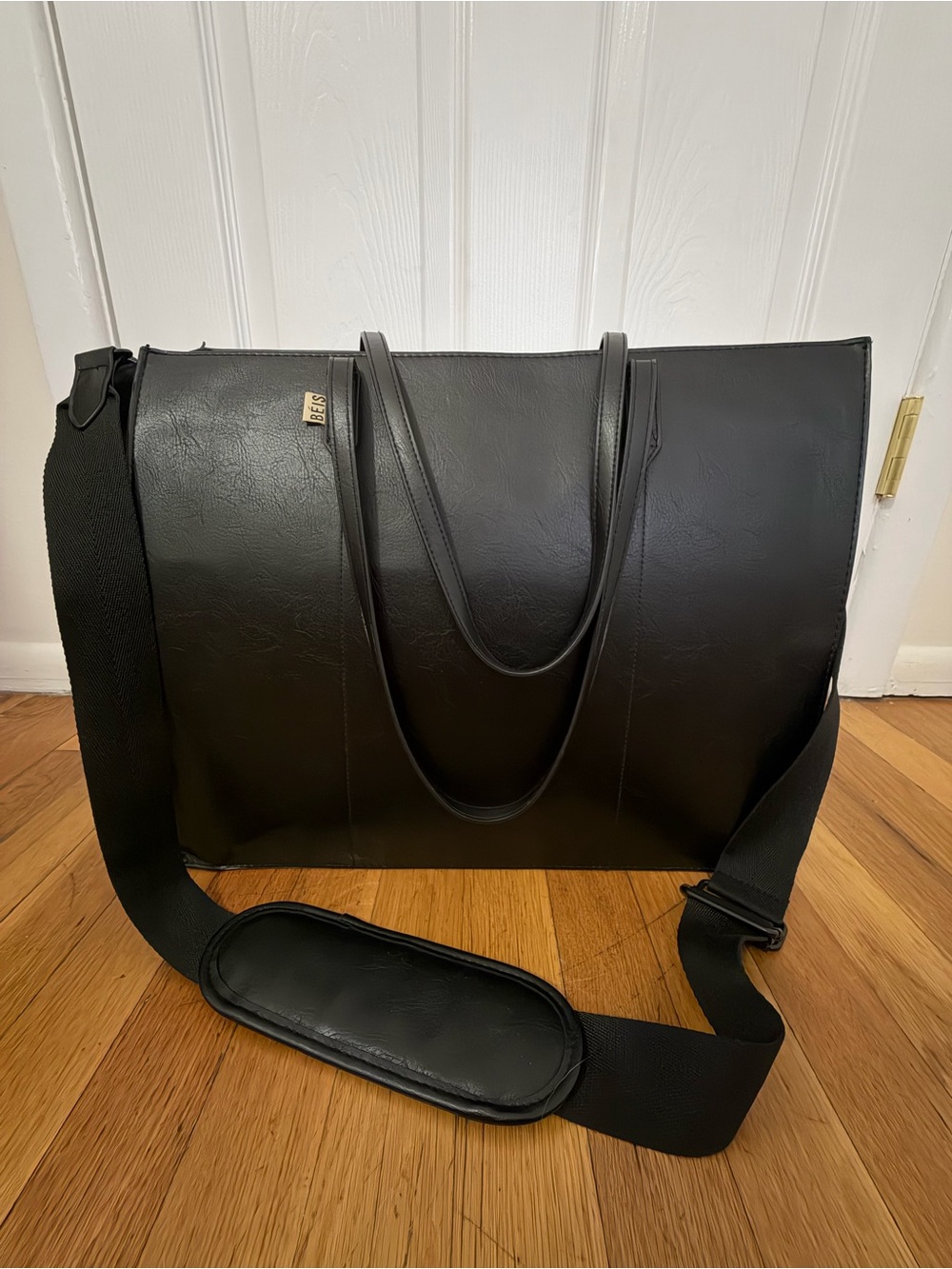 BEIS Black Large Work Tote with Detachable Shoulder Strap